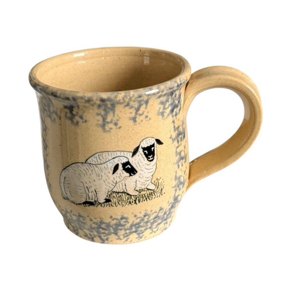 NANCY ANDERSON 1989 Handmade Pottery Ceramic Sheep Mug Beige. Signed by Nancy.